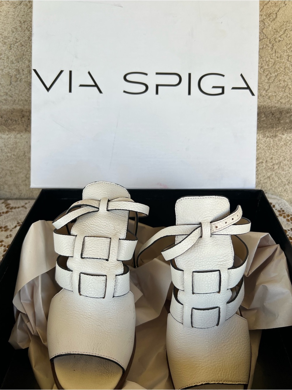 Via Spiga White Leather Cutout Mules